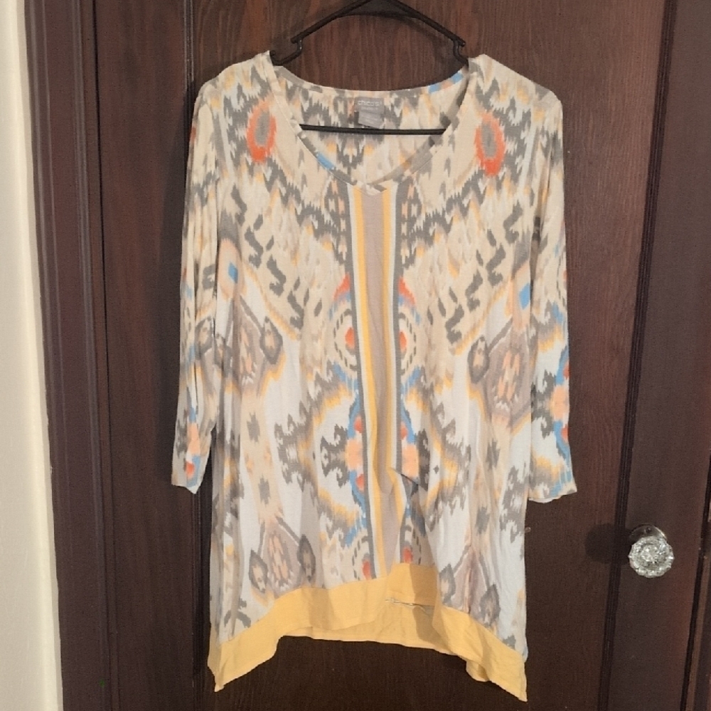 Chicos Zenergy Bohemian 3/4 Sleeve Blouse Size Large Petite
